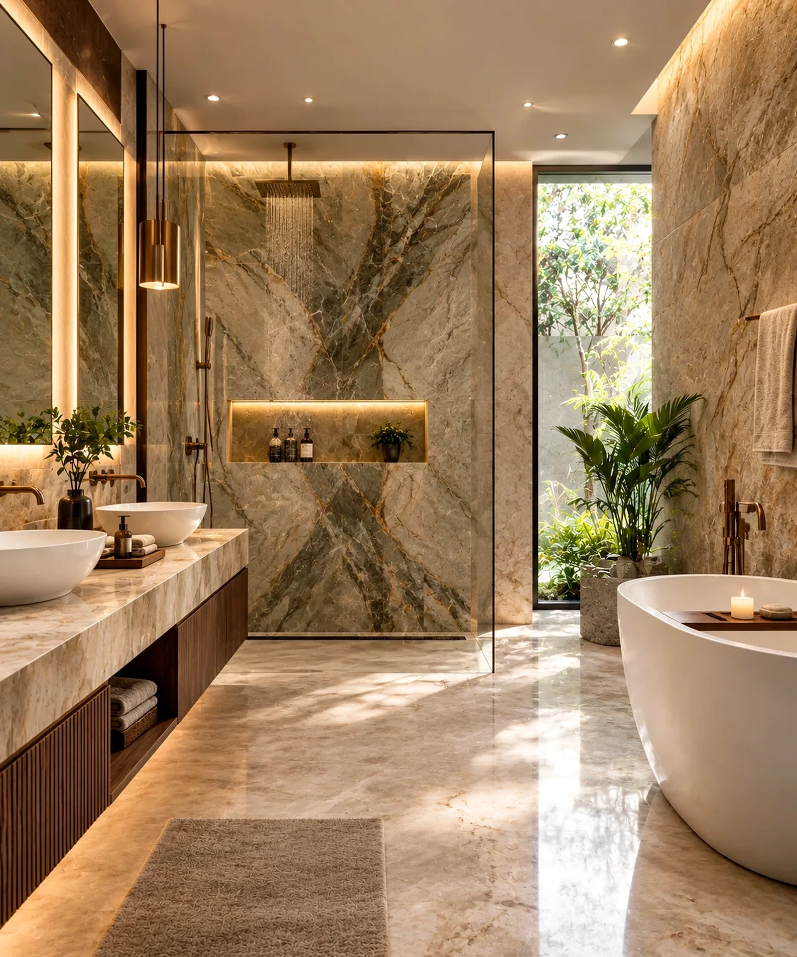2 Natural Marble and Stone - Luxury Bathroom Interior Design Ideas for Modern Indian Homes Hyderabad | OliveOak Interiors